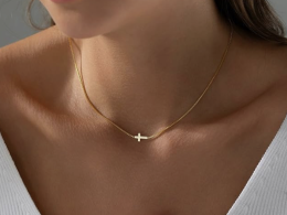 Cross Necklace for Women 14K Real Gold Silver Plated Dainty Small Cross Pendant Choker Simple Trendy Cute Cross Charm Chain Necklace Easter Basket Stuffers Baptism Religious Faith Jewelry Gift
